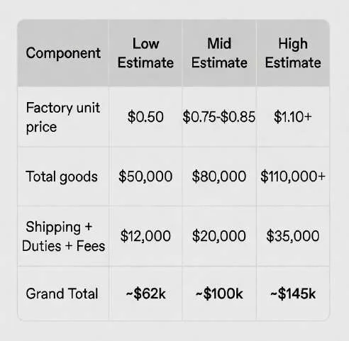 Pricing table: Low ~$62k, Mid ~$100k, High ~$145k for 100,000 turd balls