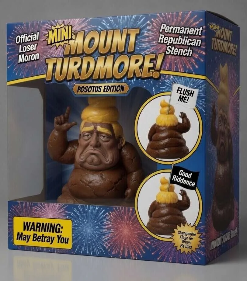 Mini Mount Turdmore POSOTUS Edition toy in box — 'Warning: May Betray You' with changeable flags